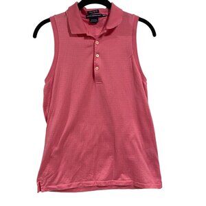 Ralph Lauren Golf Pink White Polka Dot Sleeveless Tailored Golf Fit Polo Shirt M